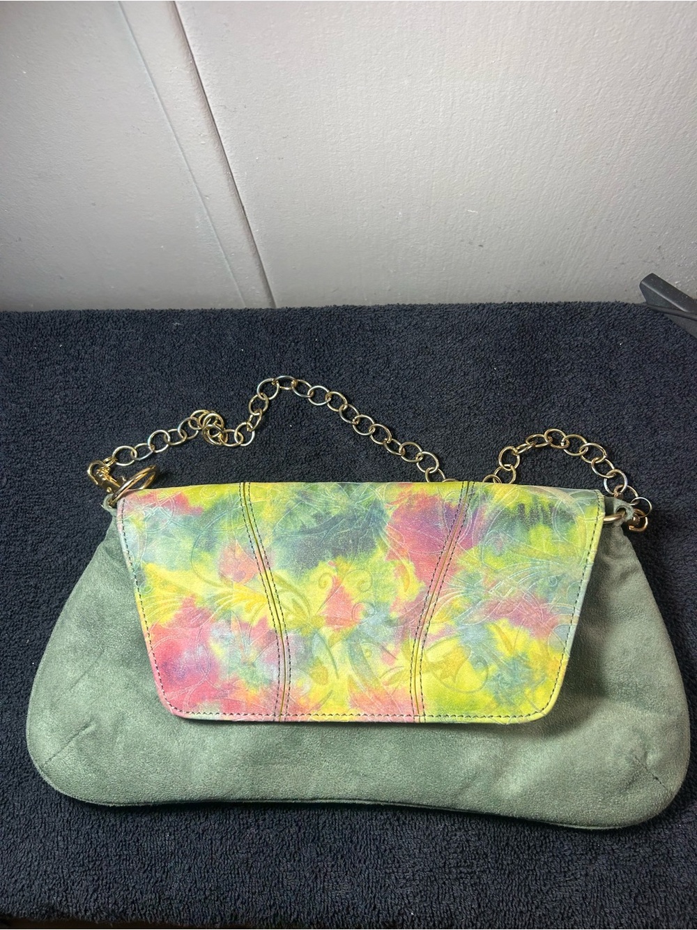 Fashion Multi-Color Floral Flap Shoulder Bag - Green Accent